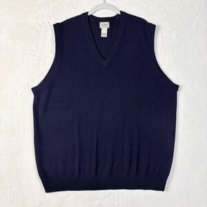 LL Bean Sweater Vest Mens XXL Navy Blue 100% Lambswool V-Neck 264791